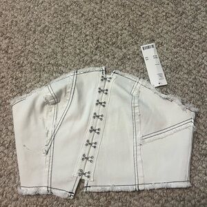 Urban Outfitters | Bustier Corset Jean White Crop Top Large